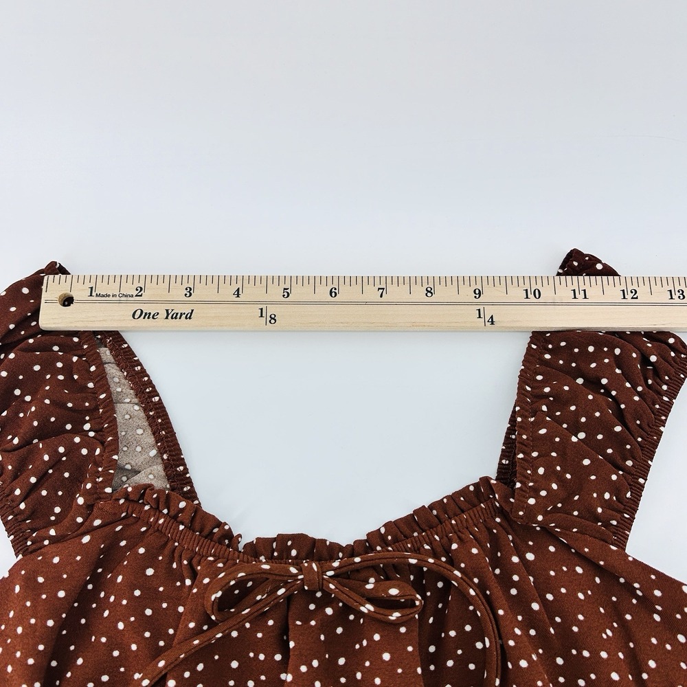 Coquette Milkmaid Crop Top M Brown Polka Dot‎ Corset Cottagecore Puff Sleeve - Picture 8 of 13